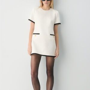 Babaton Textured White Dress with Black Accents